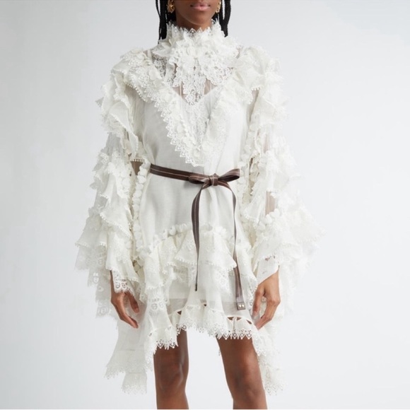 New Authentic Zimmermann Crush Heart Trim Long Sleeve Minidress Size Medium - Picture 3 of 16